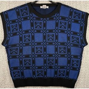 Vintage 90s Women's Sweater Vest Blue Black Geometric Knit Grandpa Core 22W
